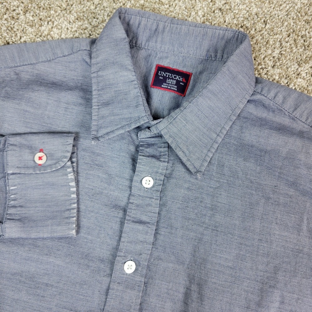 Untuckit Slim Fit Mens Large Solid Gray Button Up Long Sleeve